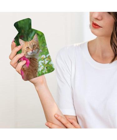 Cat & Flower Hot Water Bottle with Plush Cover - Hand Warmer for Adults & Kids | 26.5x15.3cm | International Shipping - Buy Online on GoSupps.com