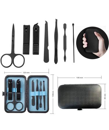 Rnitle Luxury 7-in-1 Manicure Set - Stainless Steel Nail Clipper & Pedicure Tools in Black PU Leather - Travel Beauty Kit - Buy Online on GoSupps.com