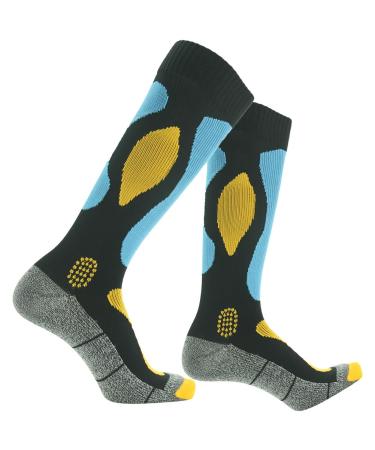 RANDY SUN Waterproof Skiing Socks, SGS Certified Unisex Knee High Breathable Hiking Trekking Sock 1 Pair Medium 1 Pair-blue &Black & Yellow-waterproof Socks