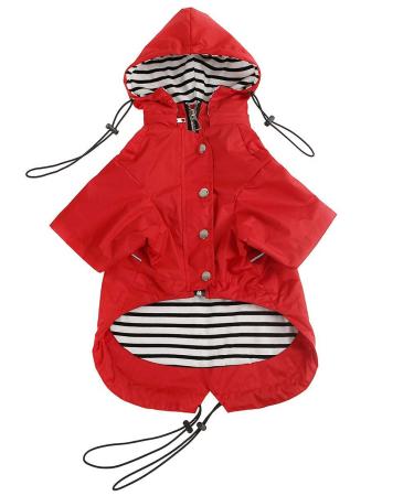 Pethiy Premium dogs raincoat rain jackets for dogs waterproof dog coat with zipper dog rainy hoodies with reflective buttons and bags with removable hood-red l red red