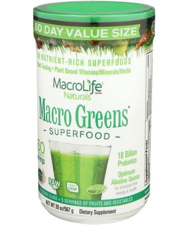 MacroLife Naturals Macro Greens Powder: 38 Superfood Probiotic Antioxidant Enzyme Supplement - Immunity Energy Cleanse - Non-GMO Vegan Gluten-Free Dairy-Free - 60 Servings - Buy Online on GoSupps.com
