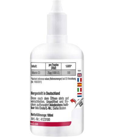 Vitamin trend Vitamin D3 per drop 1000 IU 100 ml High dosage liquid and produced in Germany Cholecalciferol Vitamintrend - Buy Online on GoSupps.com