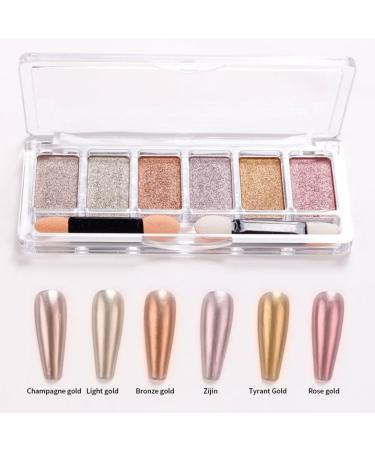 Nail Mirror Powder 6 Colours Manicure Chrome Glitter Pigment with Eyeshadow Sticks Golden nail glitter powders PINK - Buy Online on GoSupps.com