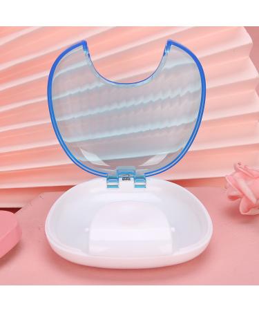 Orthodontic Retainer Case Mouth Guard Portable Waterproof Mouthpiece Denture Box Container(Sky blue on white)