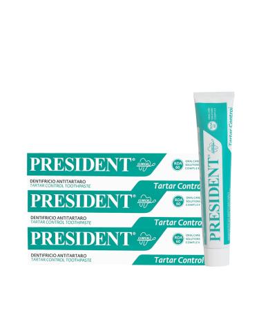 President Set with 3 tartar removers against tartar against plaque and caries fresh breath. RDA 60. 3 x 75 ml