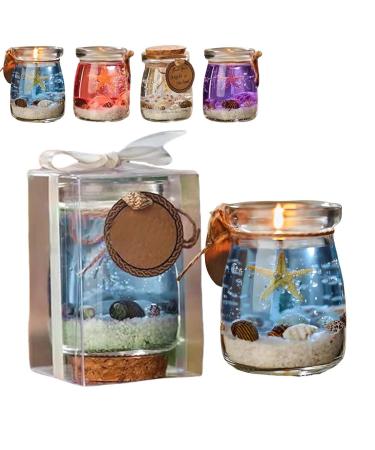 Ocean Theme Blue Purple Pink Gel Candle Ocean Theme Gel Candles for Home Scented Handmade Starfish Whelk Wax Gel Wax Decorative Ocean Theme Scented Candle-Keep a Peaceful Mind Ideal Gift(Blue)