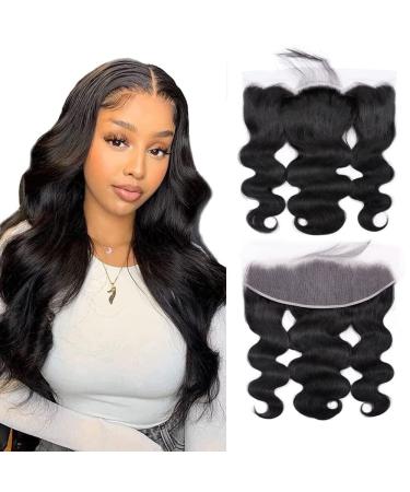 Cecycocy Hair Ear To Ear 13x4 HD Lace Frontal Closure Brazilian Body Wave Human Hair Frontal 150% Density Brazilian Virgin Body Wave Hair Frontal Closures Natural Black Color(14 Inch,body) 14 Inch 13x4 Body
