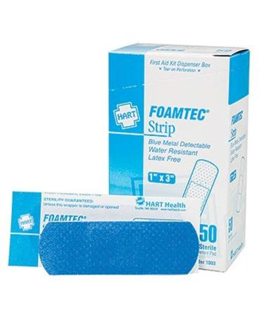 Hart Foamtec 1"x3" Blue Metal Detectable Bandages - 50