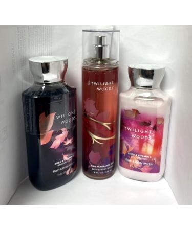 BATH AND BODY WORKS TWILIGHT WOODS SET shower gel body lotion fragrance mist.10 oz.!!