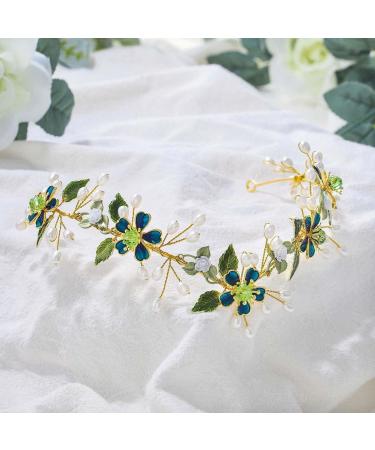 IYOU Flower Fairy Headband Green Pearls Wedding Crown Leaf Bridal Bridesmaid Elf Hair Accessories for Women - Buy Online on GoSupps.com