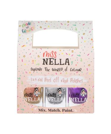 Miss Nella Space and Beyond nail polish 3 Set: Gold Siber & Galactic violet removable nail polish for children peel-off water-based & odorless