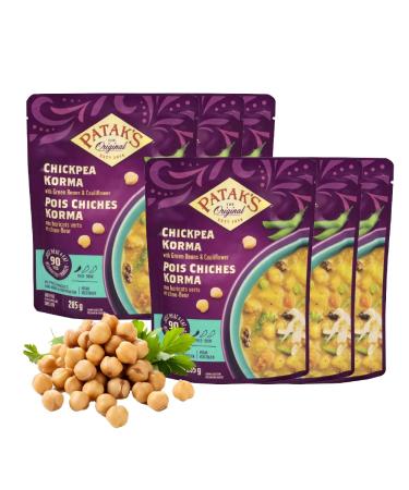Patak's Korma Chickpea Ready to Eat Veggie Meals 285g (6 Pack) Non GMO Vegan No Artificial Flavours Colours or Preservatives