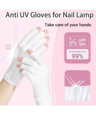 1 Pair UV Gloves for Gel Nails - UPF50+ High-tech UV Protection Gloves for Manicures Anti UVA&UVB UV Nail Gloves for Nail Lamp Skin Care Fingerless Gloves Protect Hands from UV Harm (White) - Buy Online on GoSupps.com