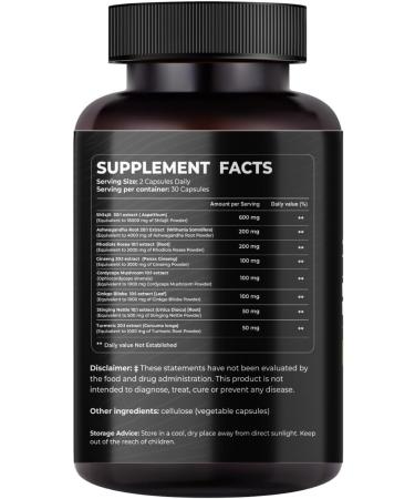 Mishas Nutraceuticals Shilajit for Men Women, Ashwagandha, Rhodiola Rosea, Panax Ginseng, Shilajits, 60 Capsules Vegan - Buy Online on GoSupps.com