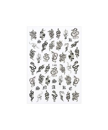 Nails Art Decoration Nail Decals Self Adhesive Chinese Dragon Snake Gothic Style Nail Stickers 3D Black(148)