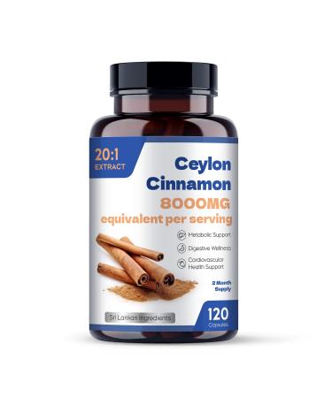 Ceylon Cinnamon Capsules | Sri Lanka Cinnamon Bark Powder | Gluten Free Natural Supplement | 120 Capsules