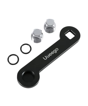 uueeGo Non-Corrosive Aluminum Boat Drain Plug Wrench, Patented, Fits 1/2 inch NPT Plug, Easy to Use and Store, Includes 2 Spare Boat Drain Plugs, Black