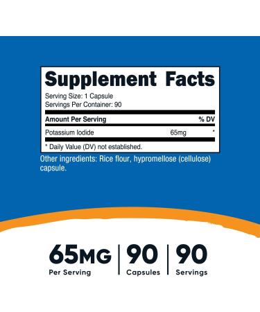Nutricost Potassium Iodide (KI) 65mg - 90 Capsules | Vegetarian, Non-GMO, Gluten-Free - Buy Online on GoSupps.com