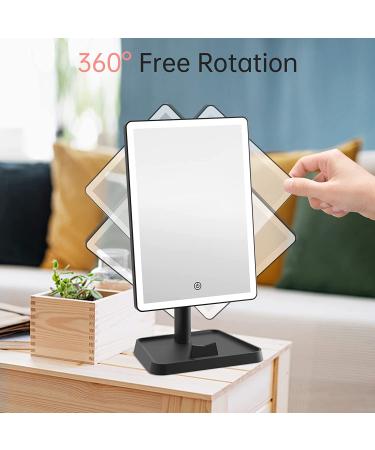 Rechargeable Lighted Makeup Mirror with 96 LED Lights, Phone Holder, and 10X Magnifying Mirror - Sensor Touch Dimmable, 3 Color Lighting, 360 Rotation - Black | Perfect for Vanity and Beauty Needs - Buy Online on GoSupps.com