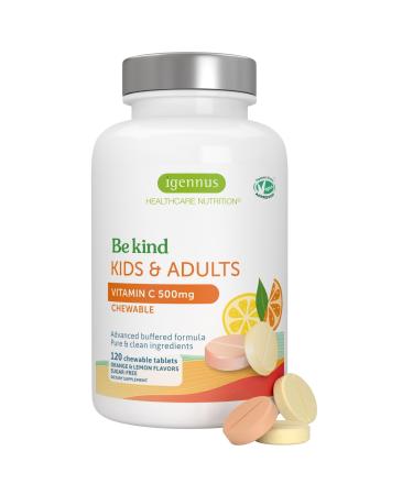 Igennus Gentle Buffered Vitamin C Chewable 500mg for Kids & Adults Optimized Absorption with Dual Forms Sodium Ascorbate & Ascorbic Acid Sugar Free Natural Orange & Lemon Flavors 120 240 Servings