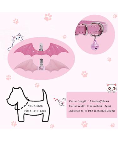 Adjustable Leather Cat Collar with Bell and Bat Wing Design - Silver Black - 8-10.4 Inches - Buy Online on GoSupps.com
