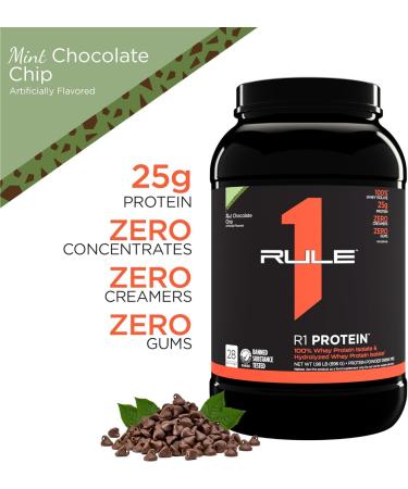 Rule 1 Protein | Super-Pure 100% Whey Isolate & Fast-Acting Whey Hydrolysate | 25 Grams Protein 4 Grams Glutamine & 6 Grams BCAAs Per Serving (2LB Mint Chocolate Chip) Mint Chocolate Chip 2LB - Buy Online on GoSupps.com