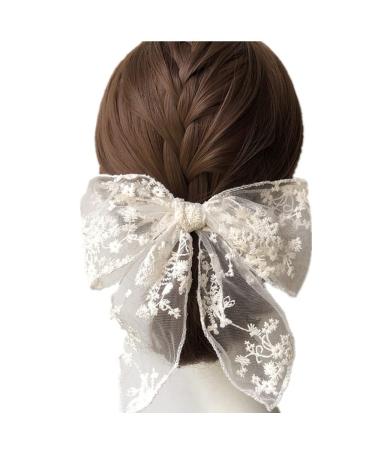 Asphire Vintage Lace Large Bow-Knot Hair Clip Handmade Embroidery Bridal Butterfly Barrette Clip Women's Updo Hair Piece Prom Party Daily Decor Accessories for Girls (White)