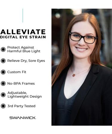 Swanwick Blue Light Blocking Glasses for Women & Men - Anti Eyestrain Headache Relief for Computer Gaming TV & Phones - Sleep Aid - Classic Day Swannies (Small Black - Buy Online on GoSupps.com
