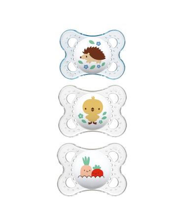 MAM Original Baby Pacifier, Nipple Shape Helps Promote Healthy Oral Development, Curved Shield to Protect Skin,Clear/Boy, 0-6 (Pack of 3)