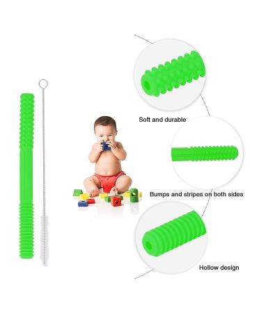 Soft Silicone Teething Tubes for Toddlers - Safe Sensory Toy Teether with Washing Brush (Green) - Buy Online on GoSupps.com