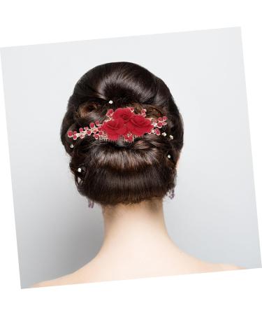 DOITOOL Red Rose Flower Hair Clip Comb Artificial Pearl Hair Comb Red Rose Hair Clip Bridal Accessories Chinese Style Hair Accessories Tiara Floral Hairpin Dress Flowers Bride - Buy Online on GoSupps.com
