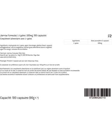 Jarrow Formulas L-Lysine 500mg High Dose Amino Acid - 100 Capsules | Lab-Tested, Gluten-Free, Non-GMO - SOYA Free - Buy Online on GoSupps.com