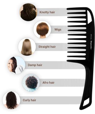 Black Argan Oil Infused Wide Tooth Hair Comb for Thick & Curly Hair - Detangler with Comfortable Handgrip Handle by Majestik - Buy Online on GoSupps.com