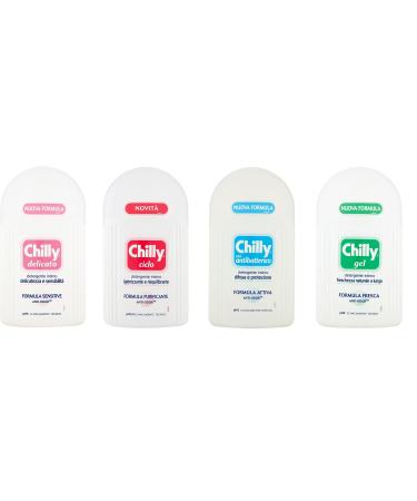 Chilly test package 4x 200ml intimate clean cleaner for intimate hygiene with anti -smell molecule - gentle and soothing Formula - PH 5 200 ml + Italian Gourmet Polpa