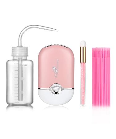 TEOYALL Eyelash Extensions Supplies Kit including Mini Air Conditioning Lash Fan Dryer, Lash Shampoo Brush, 150ml Wash Bottle, 100pcs Micro Brushes