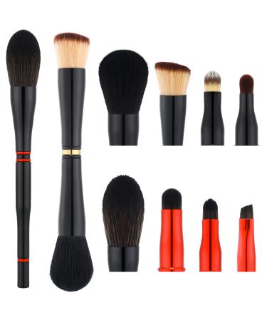Zubebe 2 Pcs 4 in 1 Makeup Brush Set Contouring Foundation Make up Brushes Blush Multi Tasker Eyeshadow Powder Brush Travel Friendly Concealer Brush Double Ended Makeup Brush Ideal for Liquid Cream