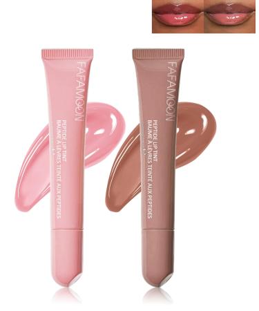 Plumping Lip Tint 2Pcs Hydrating Lip Gloss Glaze Water Gloss Lip Tint Tinted Lip Butter Balm Smooth Glow Lip Oil Nourishing & Non-sticky Lip Gloss Long Lasting & Moisturizing Lip Stain -01+02 01 Ribbon + 02 Toast