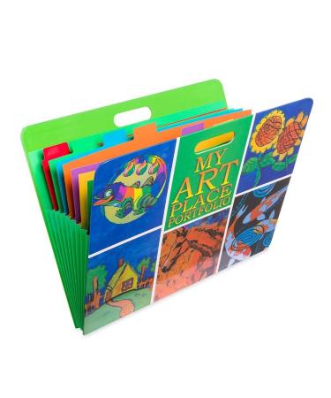 HearthSong Art Place Portfolio with Handles-8 Expandable Color Coded Accordion Files for Organizing Children's Artwork-19 H x 15.25 W, Green Collage - Buy Online on GoSupps.com