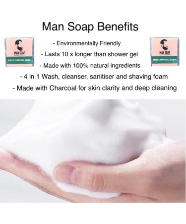 Man Soap Eco Friendly Natural Charcoal Mens Vegan Friendly 4in1 Long Lasting Soap Body Wash Handmade Cold Process Cleaning Soap Cleanser Shaving Foam for all Skin Types - Buy Online on GoSupps.com