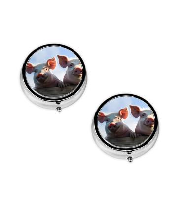(Funny Pig) Round Pill Box 3 Compartment Pill Box Mini Decorative Pocket Purse Portable Travel Medicine Tablet Vitamin Holder Organizer Pill Case