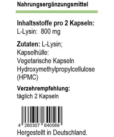 L-Lysine 400 mg - Pure Vegetarian Capsules 60 ct | Additive-Free & Made in Germany - International Shipping available - Buy Online on GoSupps.com