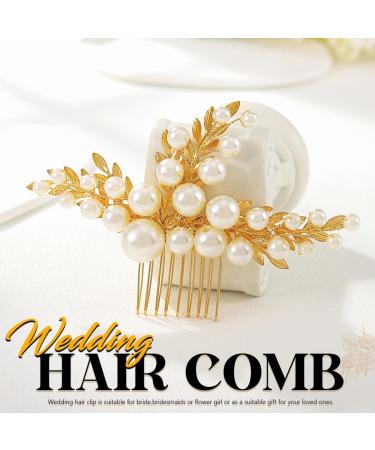 Handcess Bridal Wedding Hair Comb Gold Pearls Hairpiece Leaf Bridal Side Combs Wedding Hair Accessories for Women and Girls - Buy Online on GoSupps.com