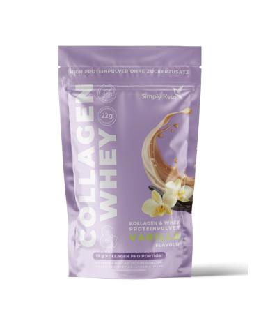 Simply Keto Vanilla Collagen & Whey Protein Powder Keto & Lower Carb Shake 22g Protein 0.5g Net Carbs Gluten-Free Sweetened Stevia Pasture-Raised | 15 Servings
