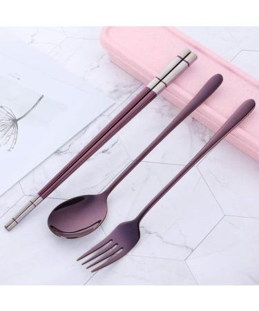 Stainless Steel Fork Spoon Chopsticks Set with Durable Case - Purple | Ideal for Home, Camping, Traveling, Hiking - Buy Online on GoSupps.com