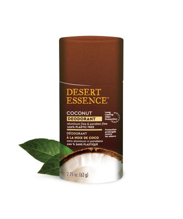 Desert Essence Natural Tropical Coconut Deodorant - 100% Plastic Free Aluminum Free & Paraben Free for Women & Men 2.25 oz