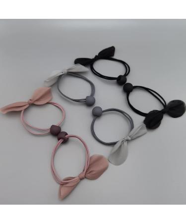 UaiUya 6pcs Bow Hair Tie Set - Elastic Hair Bands Ponytail Holder for Women and Girls - Pink/Grey/Black - Buy Online on GoSupps.com