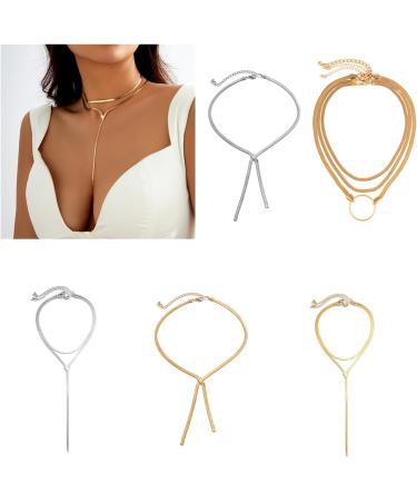 Oralgos Elegant V-shaped Snake Chain Necklace | Chic Choker with Long Fringes & Tassels for Collarbone Style - Buy Online on GoSupps.com