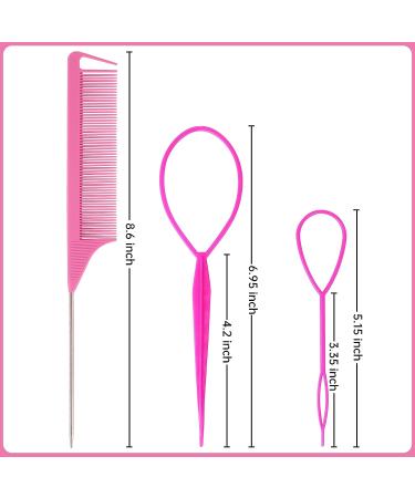 8PCS Parting Comb Braiding Set for Women - Hair Tools for Styling Topsy Tail, Loop, and Pull Through Styles in Pink and Purple - Buy Online on GoSupps.com