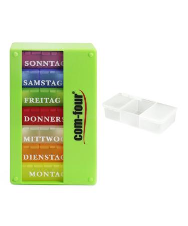 Com -Four drug doser 7 days - medication box (in the morning lunch in the evening) - Pill dose - tablet dose - weekly dose + pill dose with 3 compartments (01 pieces - light green with accessories)