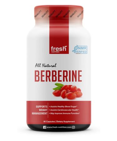 Berberine 500mg with Added Chromium  NMR Verified Berberine Supplement  Vegan Friendly, Non GMO, Soy and Gluten Free